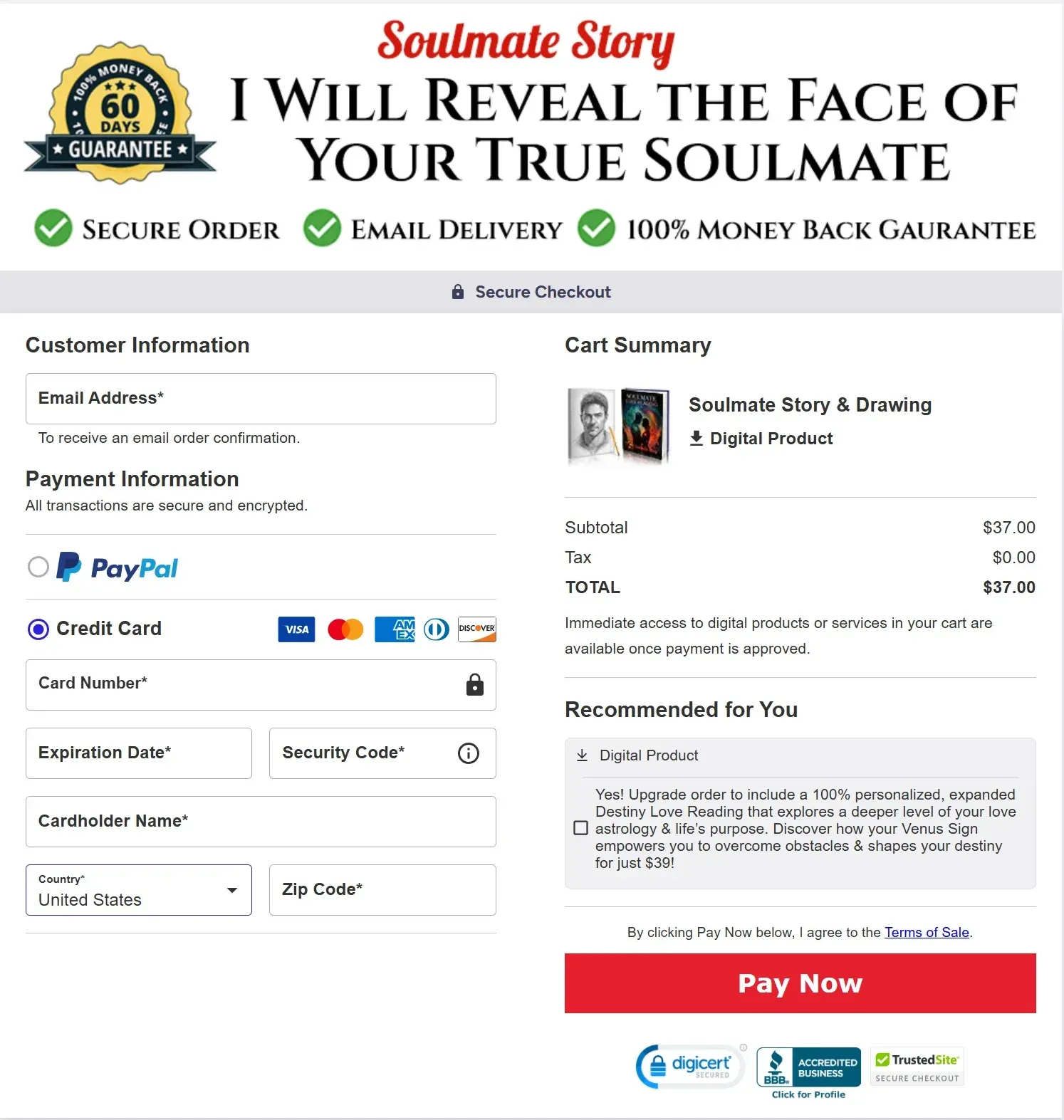 Soulmate Story Checkout Page